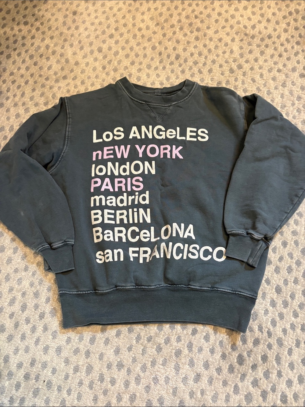 Anine Bing Black Crewneck Sweatshirt with Pink and Off-White City Print